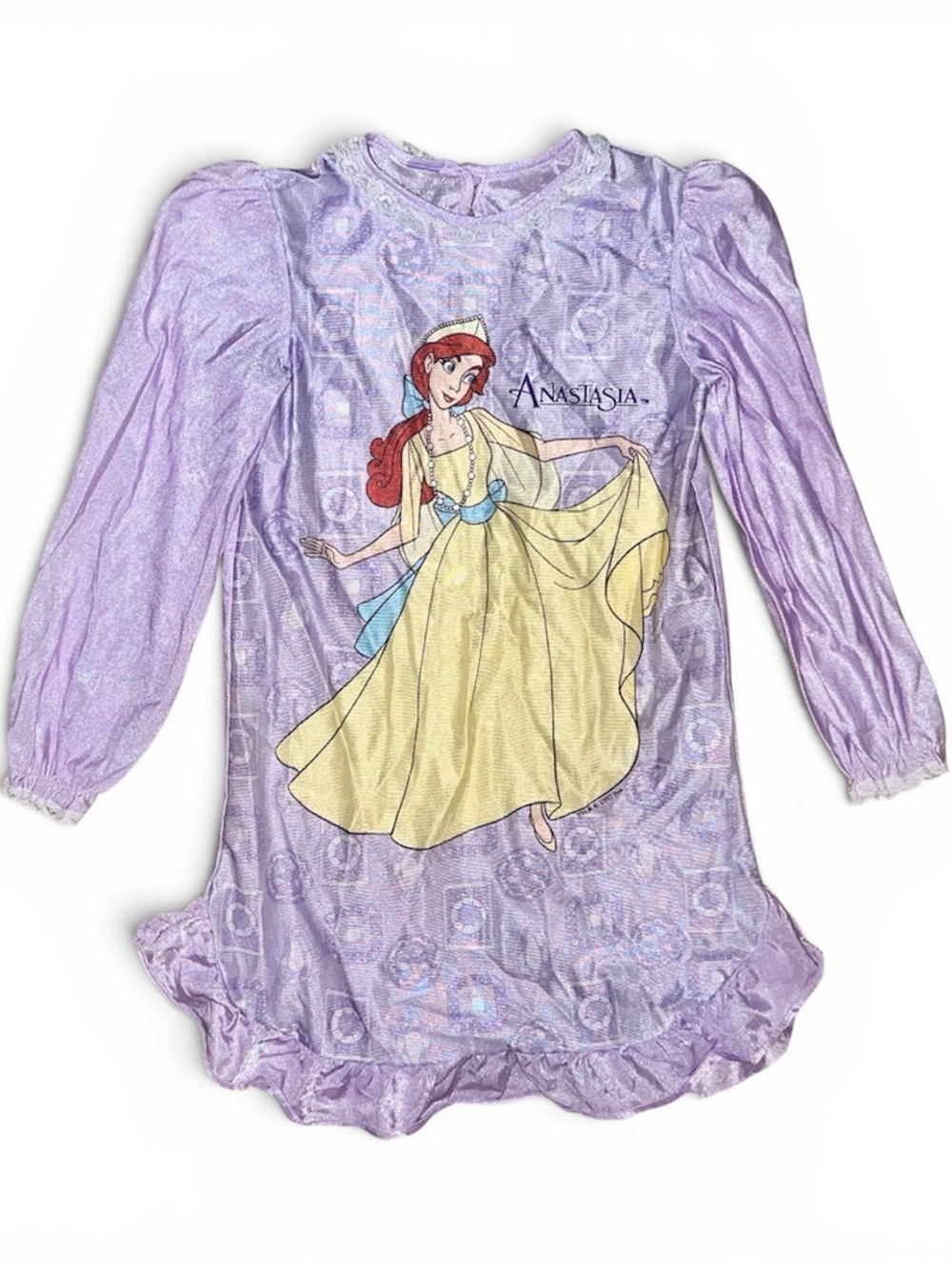 Vintage 1997 Anastasia Lavender Shimmer Nightgown Girls S Ruffle Hem Disney Fox - Picture 3 of 8